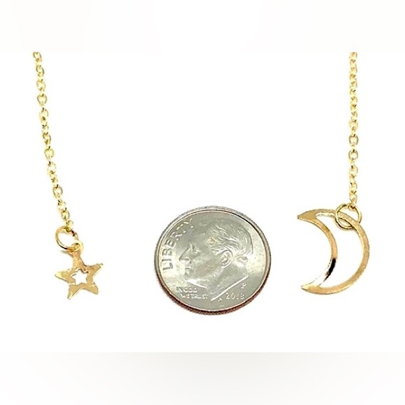 Crescent Moon and Star Hollow Open End Free Form Sautoir Dainty Gold Necklace - Picture 6 of 6